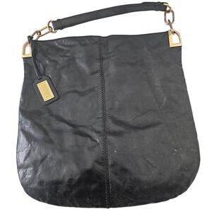 Badgley Mischka Large Black Leather Shoulder Bag Purse Y2K 2000s Minimalist